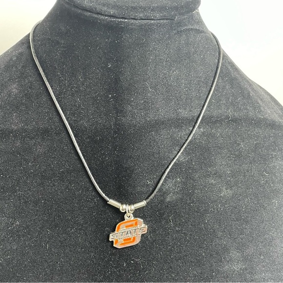 Oklahoma State Pendant Necklace on Leather Band - Picture 1 of 5